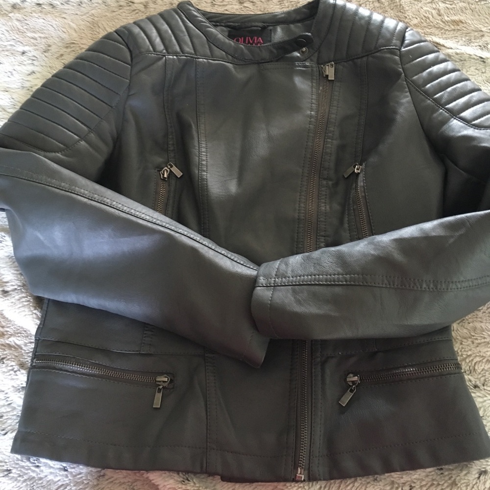 Faux leather moto coat